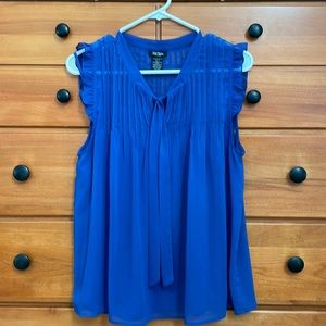 Fairly sheer royal blue blouse with attached tank under. Bob Mackie size medium